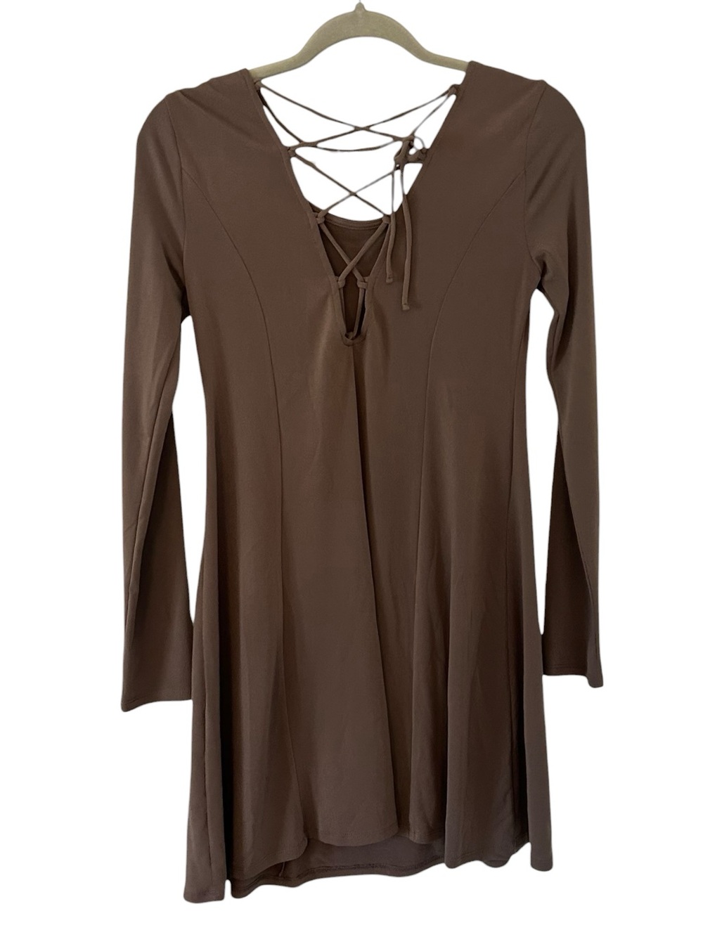 Brown Forever 21 Long Sleeve Dress Lace Up Back Design Women’s Size Medium Fit!